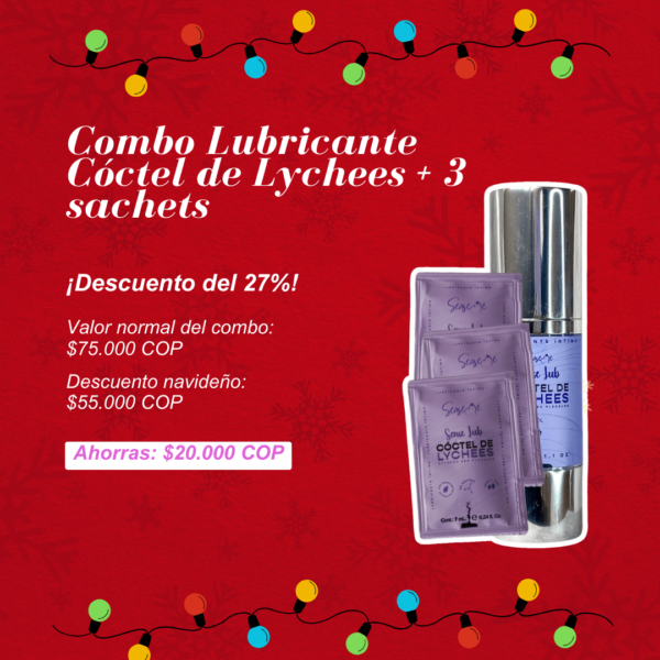 Combo Navideño 1: Lubricante íntimo Cóctel de Lychees 30 ML + 3 Sachets