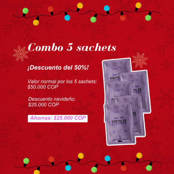 Combo Navideño 2: Lubricante íntimo Cóctel de Lychees 5 Sachets